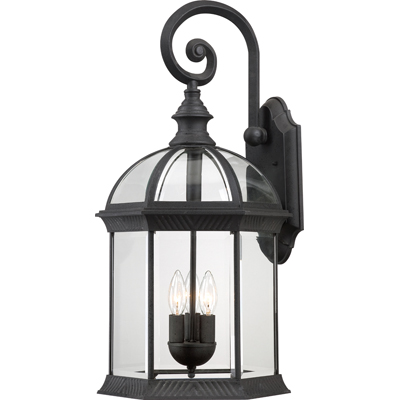 Nuvo Lighting 60/4969  Boxwood - 3 Light 26" Outdoor Wall with Clear Beveled Glass in Textured Black Finish